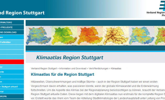 Atlas klimatyczny dla regionu Stuttgartu w Niemczech
